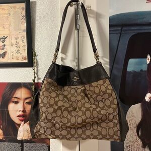 Coach Brown and Black Signature Shoulder Bag